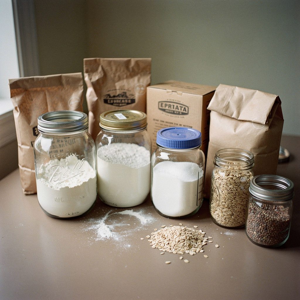 Baking ingredients in plain bowls