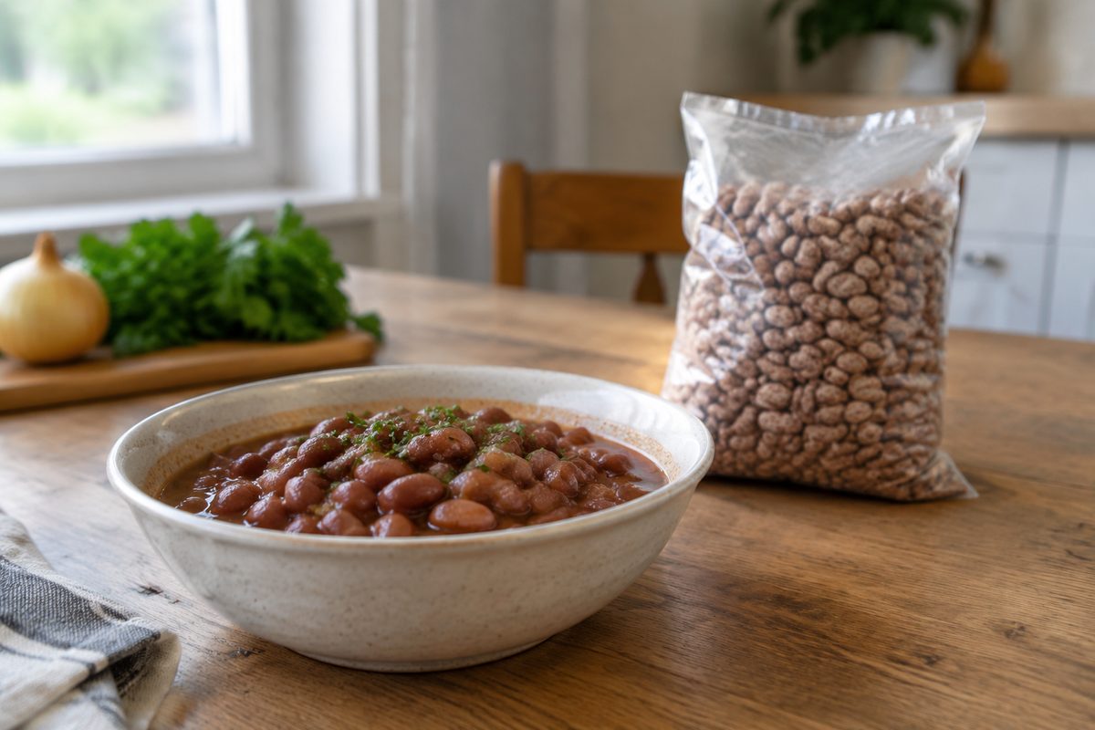 Cooked beans in a serving bowl