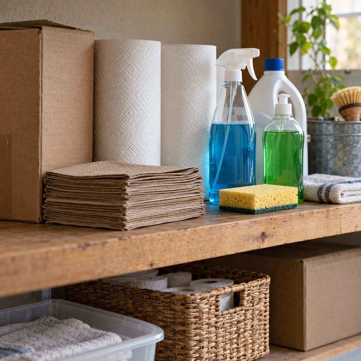 Paper towel rolls with a sheet pulled forward