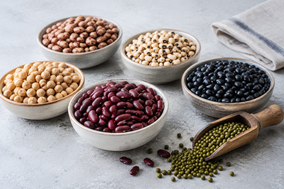 Dry beans in plain bowls