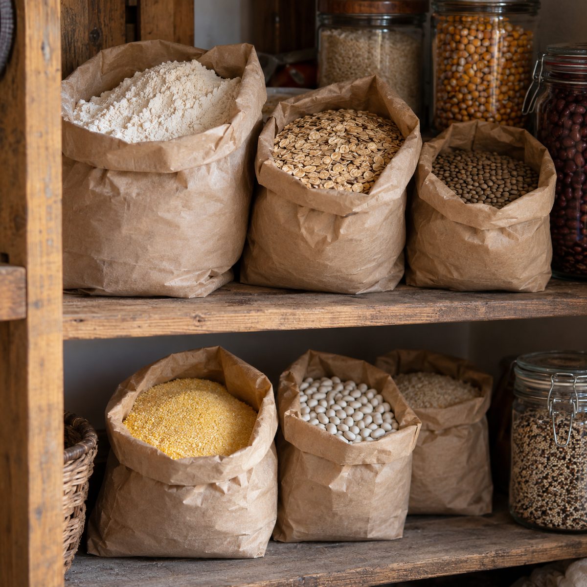 Dry rice grains in plain bowls