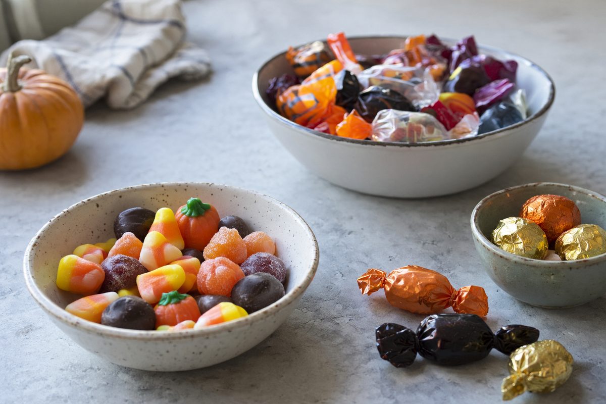 Seasonal candy in plain dishes